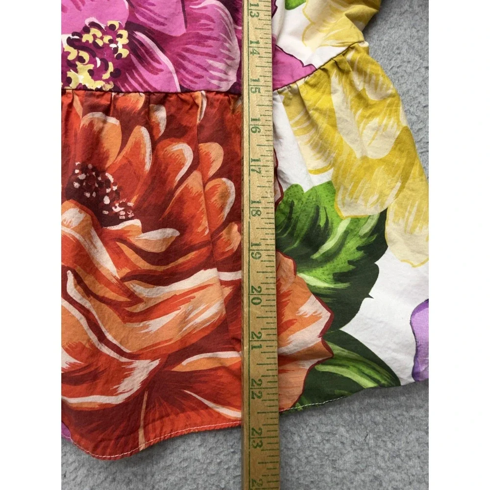 Farm Rio Blouse Womens Large Multicolor Floral Puff Sleeve Square Neck Boho